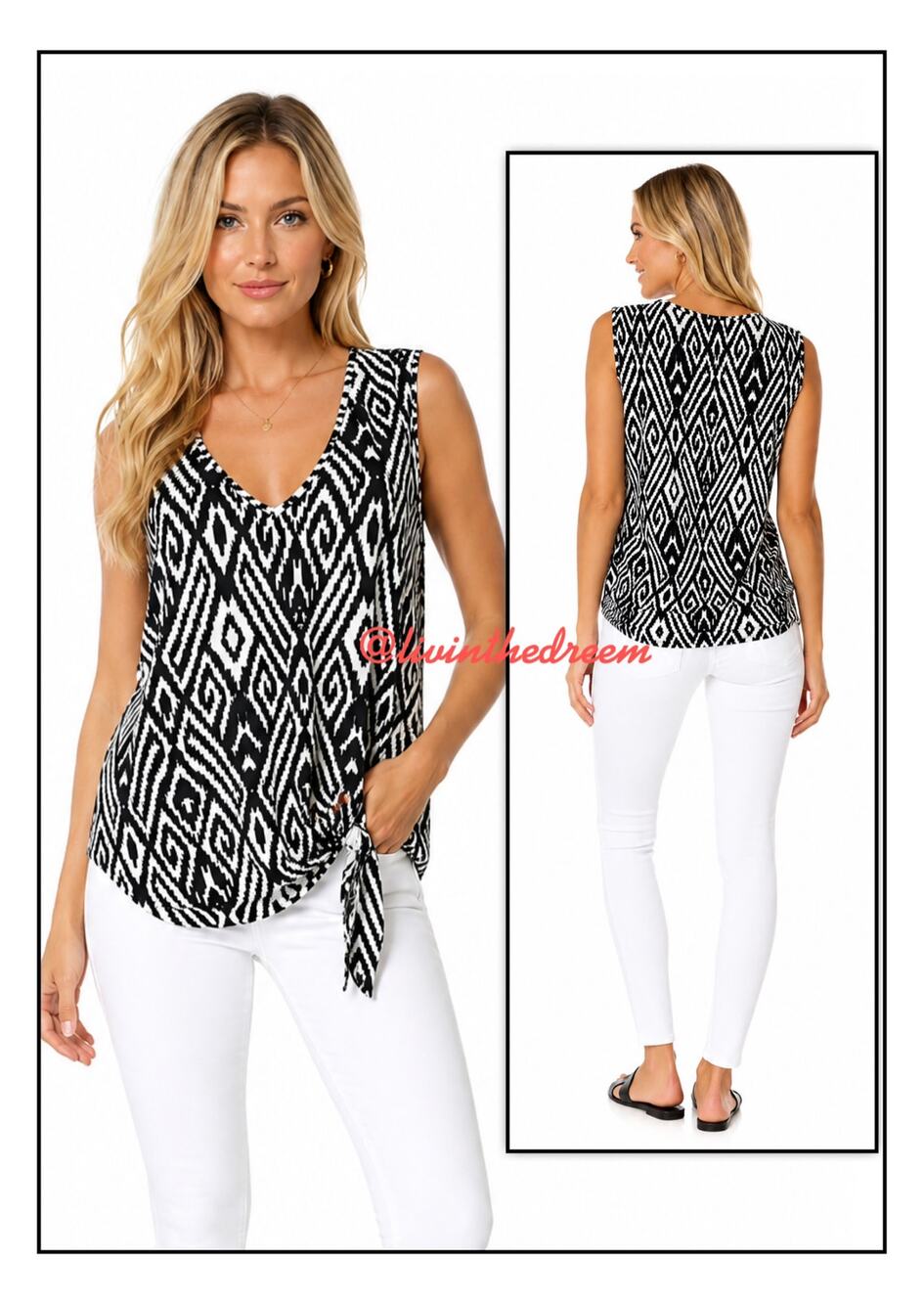 Lemon Tart Geometric Print Tie Front Sleeveless Top SZ M $69
